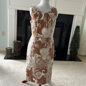 Office or evening out dress. Talbots sleeveless size 4. Knee length brown/ cream